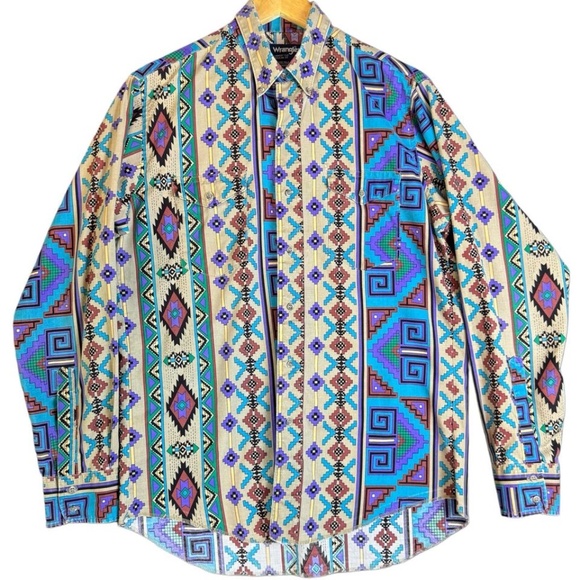 Vintage Wrangler 16-35 Cowboy Cut Reg. Fit X-long Tails Long Sleeved Button-Down - Picture 2 of 5